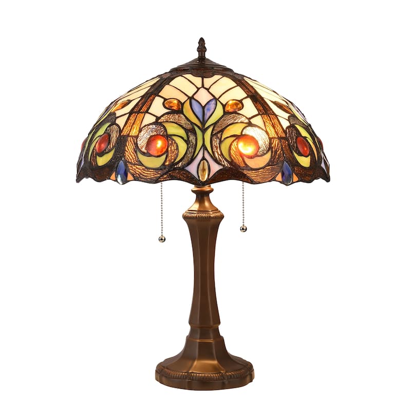 Gracewood Hollow Kabamba 2-light Dark Bronze Table Lamp with Stained Glass Dome Shade