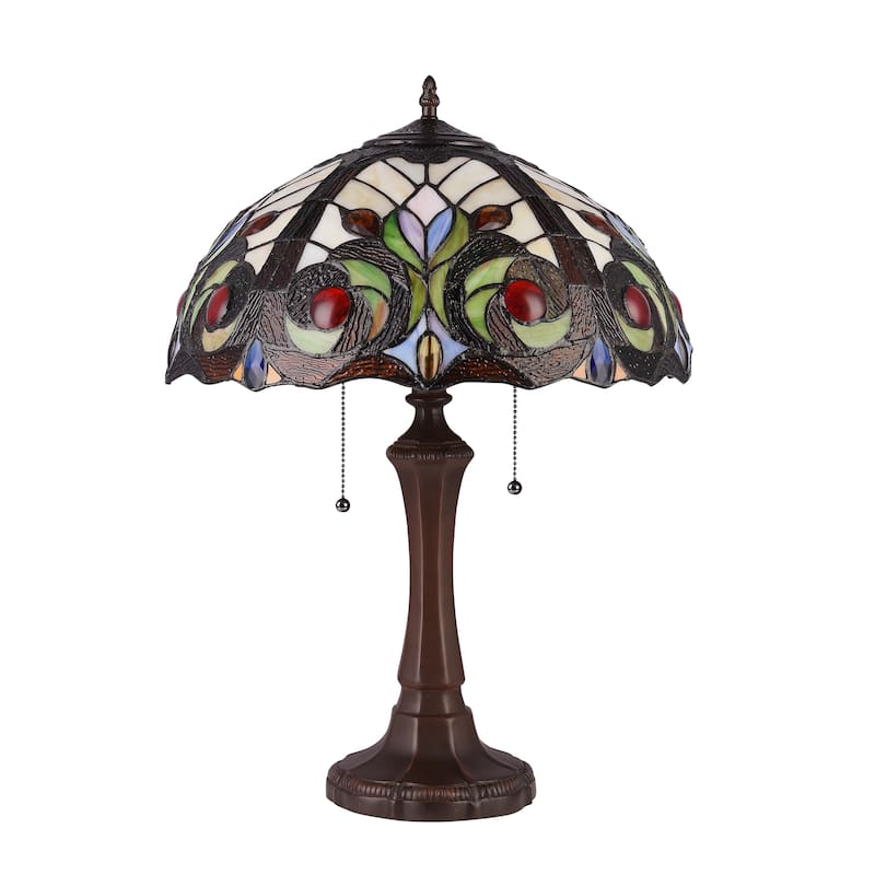 Gracewood Hollow Kabamba 2-light Dark Bronze Table Lamp with Stained Glass Dome Shade