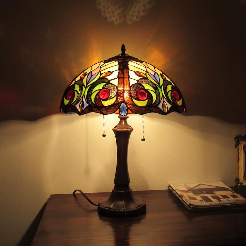 Gracewood Hollow Kabamba 2-light Dark Bronze Table Lamp with Stained Glass Dome Shade