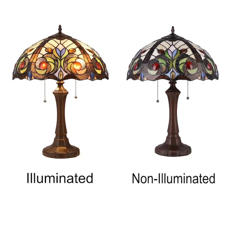 Gracewood Hollow Kabamba 2-light Dark Bronze Table Lamp with Stained Glass Dome Shade