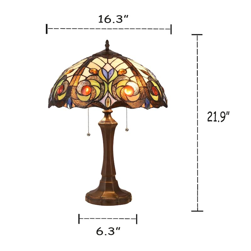 Gracewood Hollow Kabamba 2-light Dark Bronze Table Lamp with Stained Glass Dome Shade