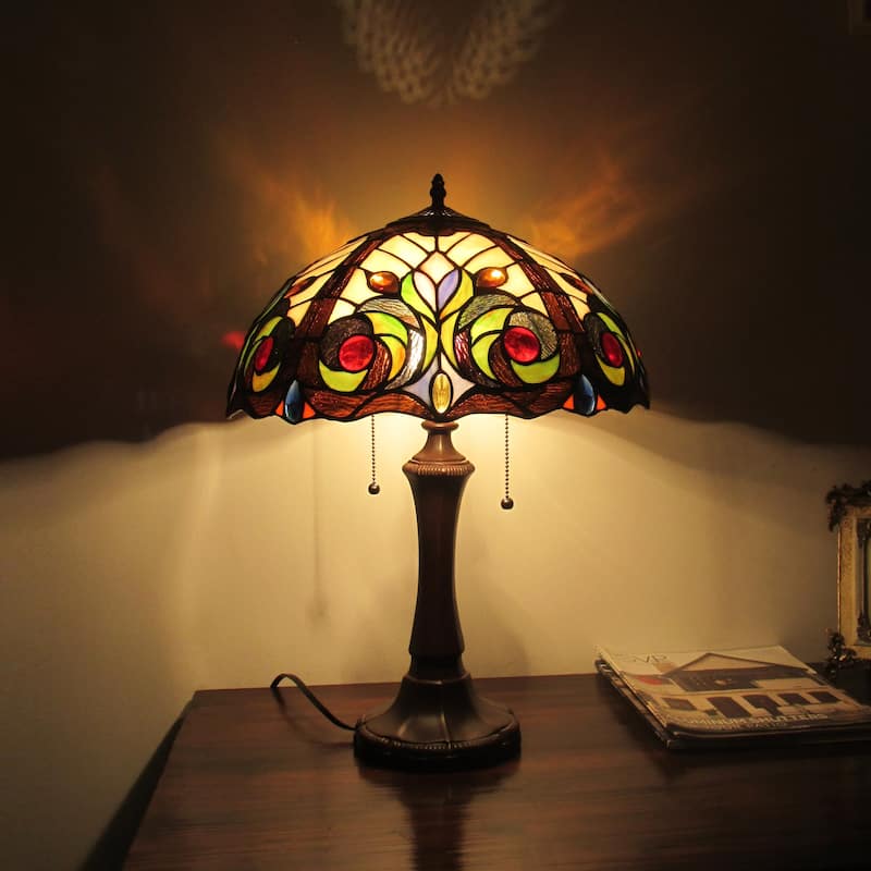 Gracewood Hollow Kabamba 2-light Dark Bronze Table Lamp with Stained Glass Dome Shade