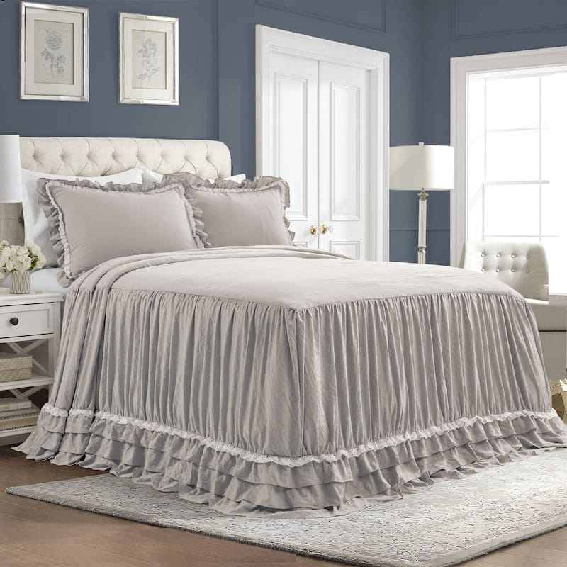 Lush Decor Ella Shabby-chic Ruffle Lace Bedspread Set - Light Gray - Queen