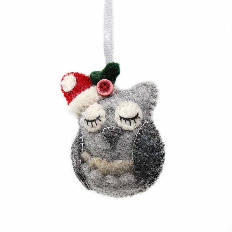 Handmade Felted Wool Christmas Ornament, Owl