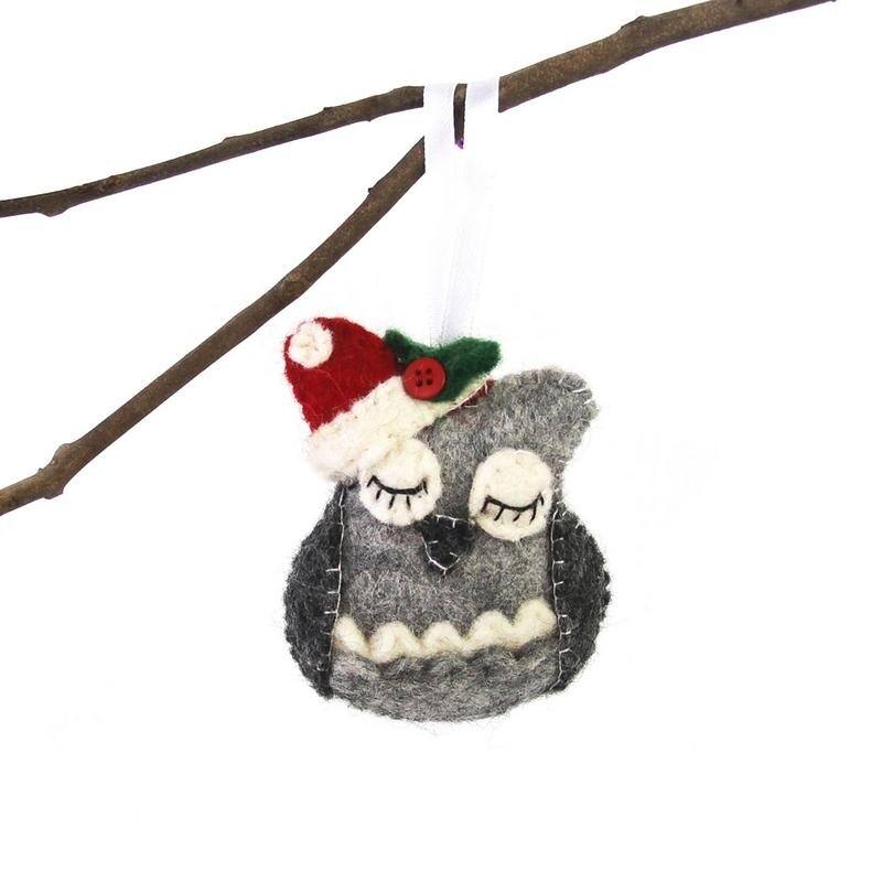 Handmade Felted Wool Christmas Ornament, Owl