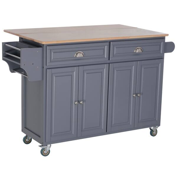 Shop Homcom Rolling Oak Wood Drop Leaf Kitchen Island Cart With
