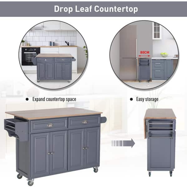 Shop Homcom Rolling Oak Wood Drop Leaf Kitchen Island Cart With