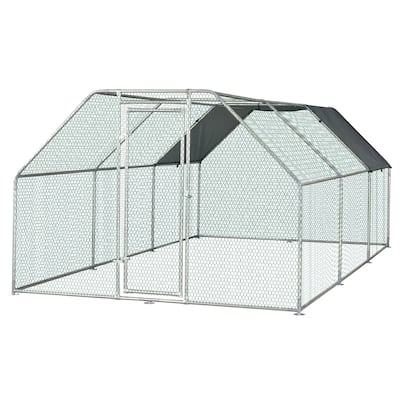 Pawhut Galvanized Metal Chicken Coop Cage with Cover, Walk-In Pen Run - N/A - 9' W x 18.5' D x 6.5' H