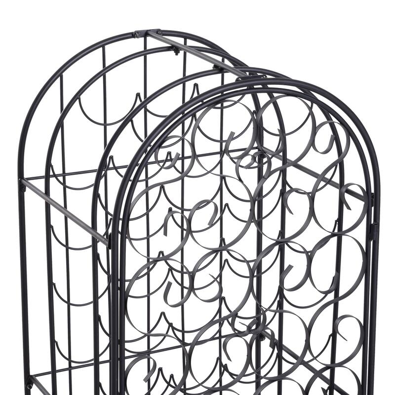 HOMCOM 35 Bottle Wrought Iron Wine Rack Jail with Lock - Black - 17.5*14*38.5