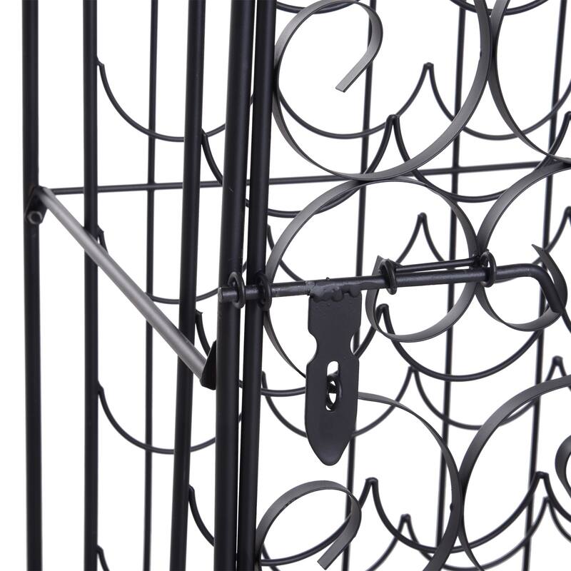 HOMCOM 35 Bottle Wrought Iron Wine Rack Jail with Lock - Black - 17.5*14*38.5