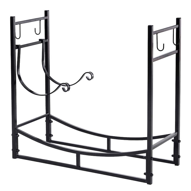 Outsunny Wrought Iron Metal Heavy-Duty Firewood Rack Indoor & Outdoor with Fireplace Tool Set