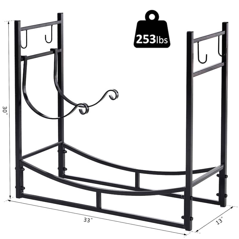 Outsunny Wrought Iron Metal Heavy-Duty Firewood Rack Indoor & Outdoor with Fireplace Tool Set