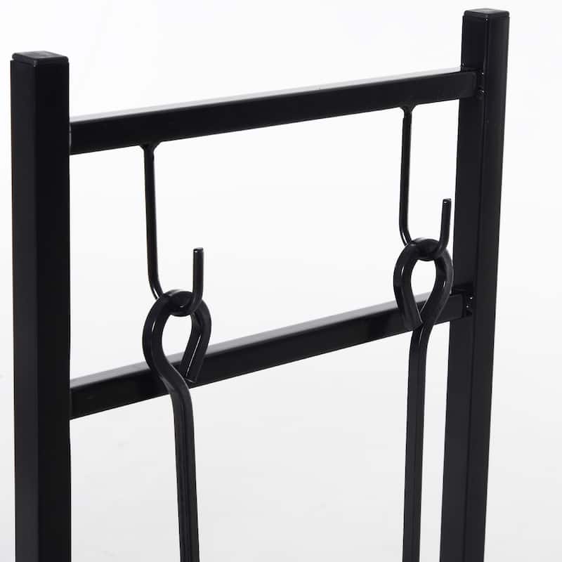 Outsunny Wrought Iron Metal Heavy-Duty Firewood Rack Indoor & Outdoor with Fireplace Tool Set