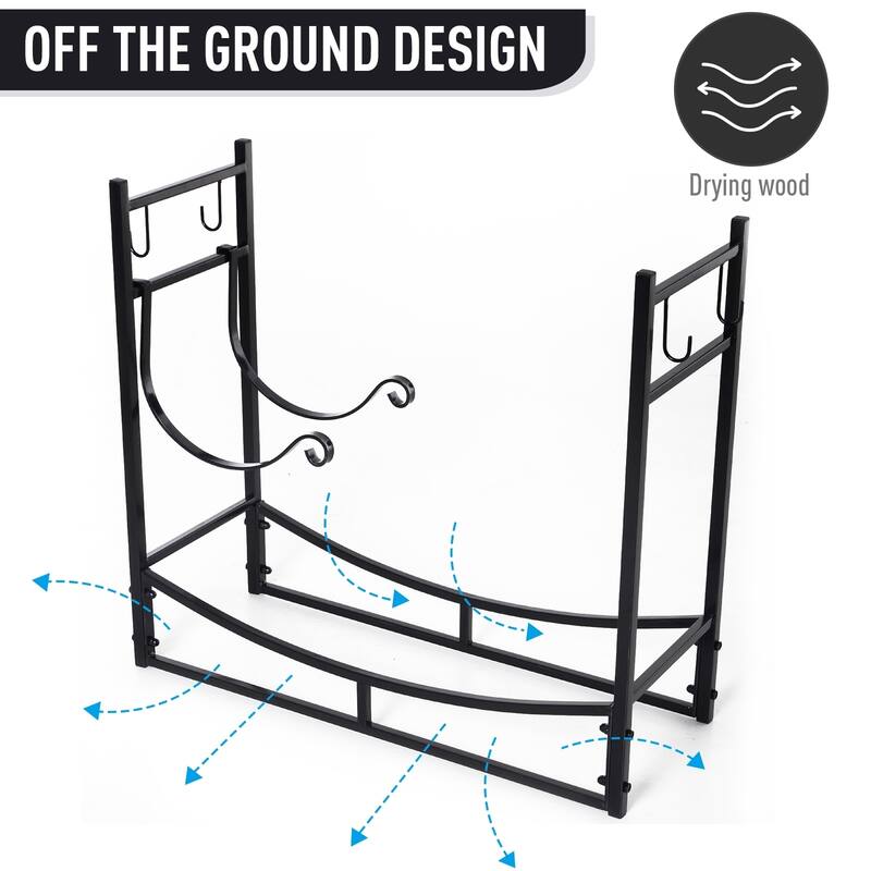 Outsunny Wrought Iron Metal Heavy-Duty Firewood Rack Indoor & Outdoor with Fireplace Tool Set