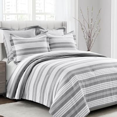 Lush Decor Farmhouse Eco-Friendly Recycled Cotton Yarn Dyed Stripe 5 Piece Comforter Set