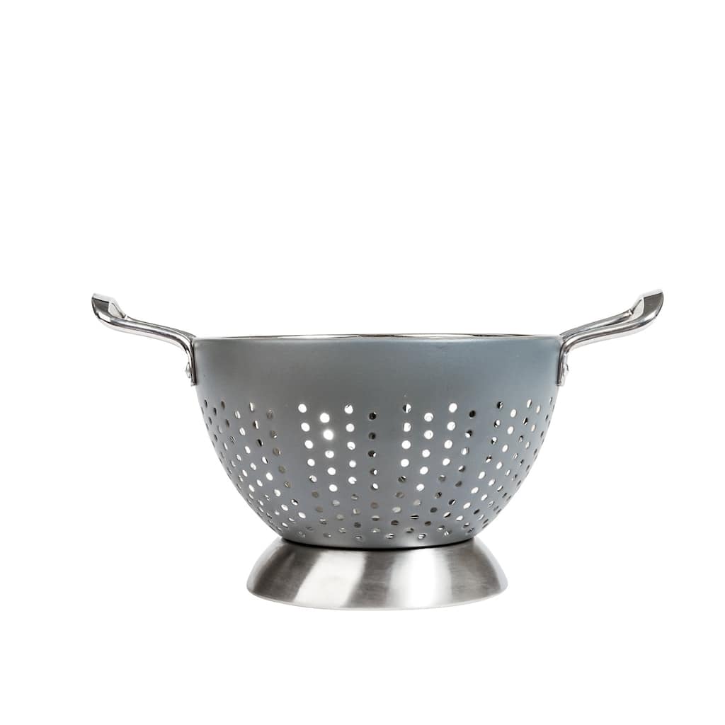 High Quality Stainless Steel Deep Colander / Strainer With Handle - 3 Quart Gray