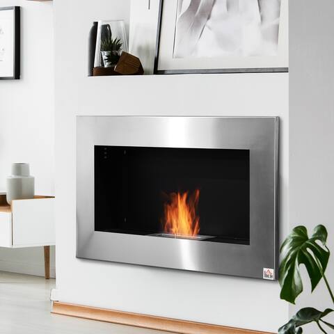 HOMCOM 35.5" Contemporary Wall Mounted Ventless Indoor Bio Ethanol Fireplace - Stainless Steel