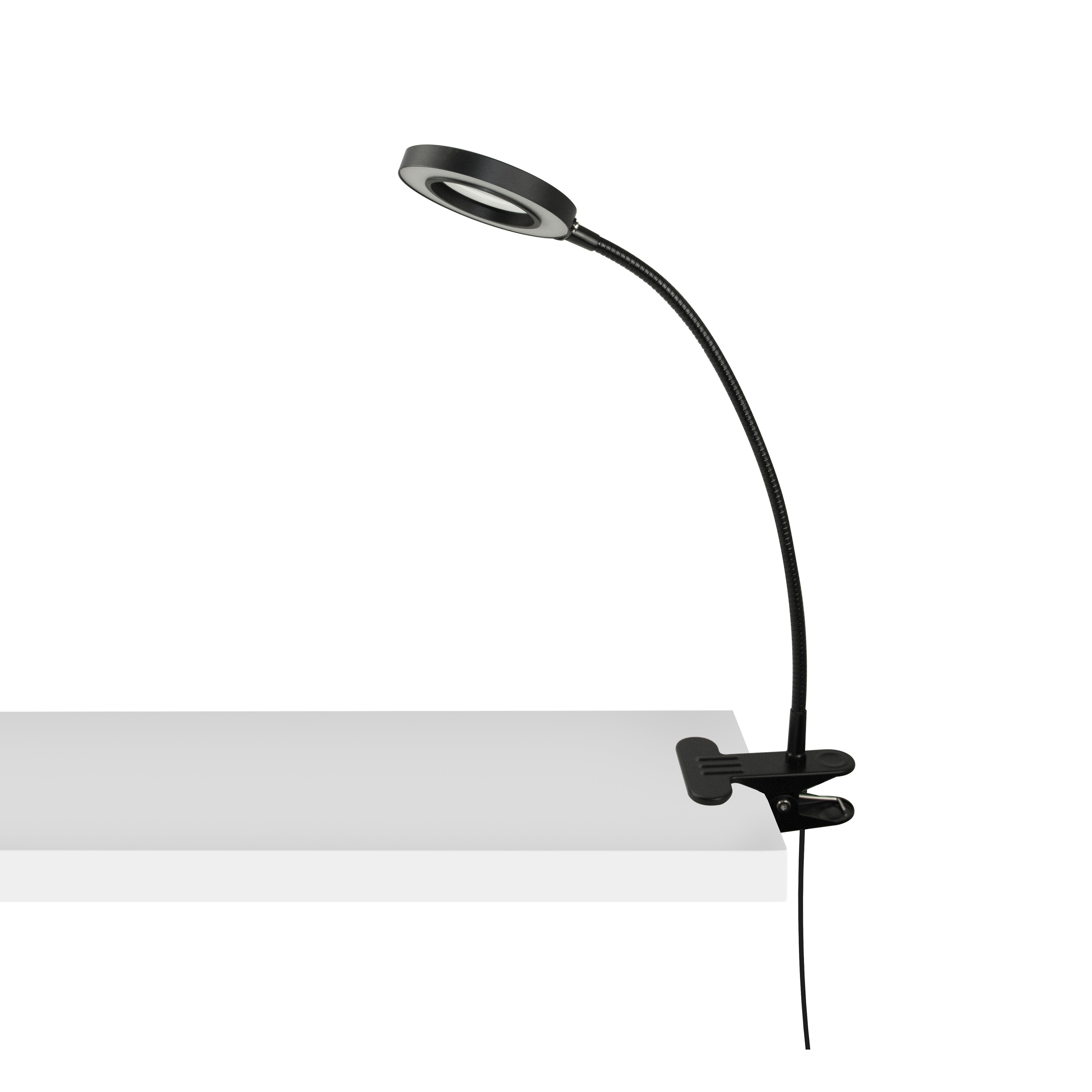 Canyon Home LED Desk Light with Magnifier, Black, Adjustable Desktop Lamp with Dimmable Brightness Strong Quick Clip Base - Chandeliers For Bedrooms by Overstock.com