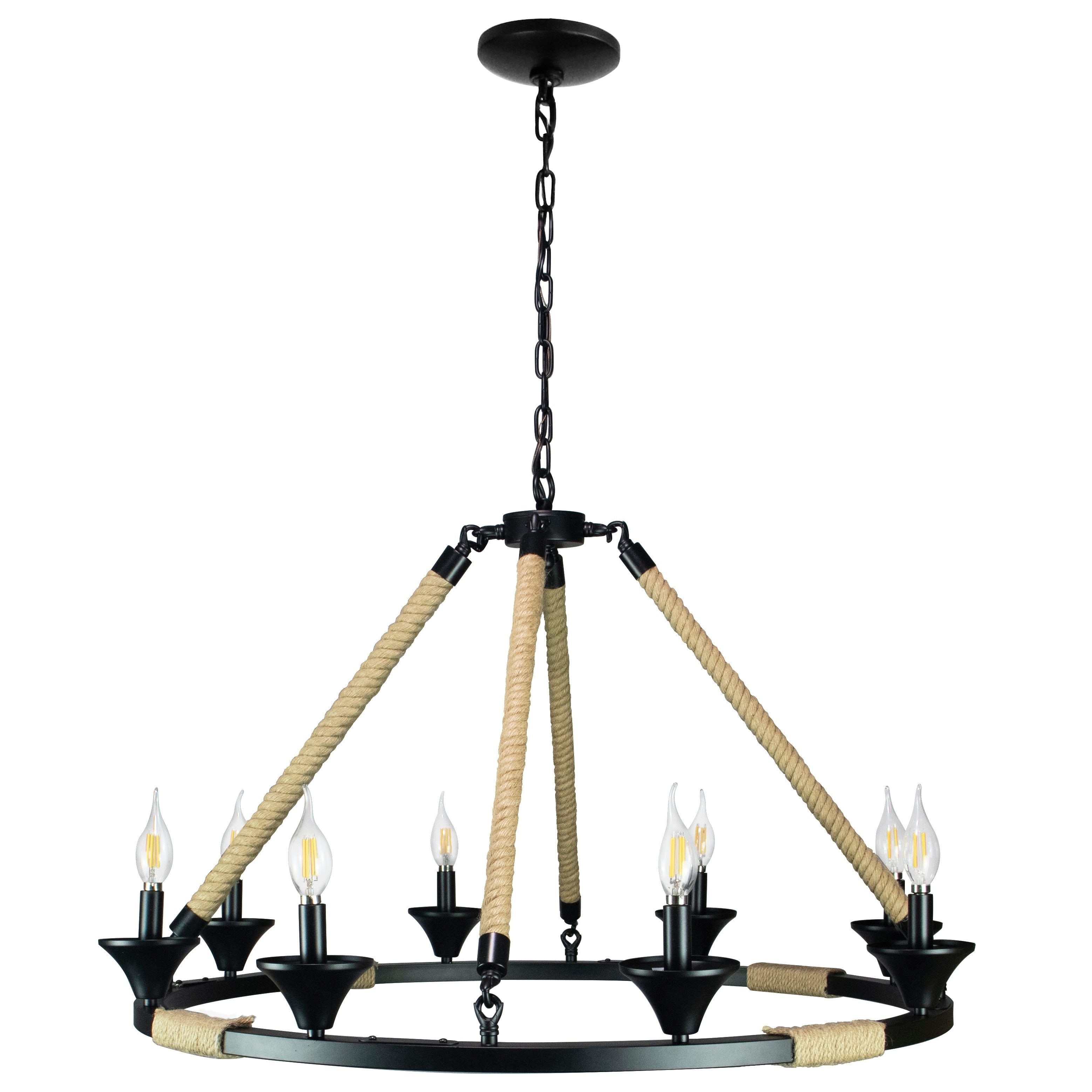 Canyon Home Gothic Wagon Wheel Light Fixture with 8 Bulb Overhead Lighting and Vintage Rope Decor Dimmable Options - Chandeliers For Bedrooms by Overstock.com