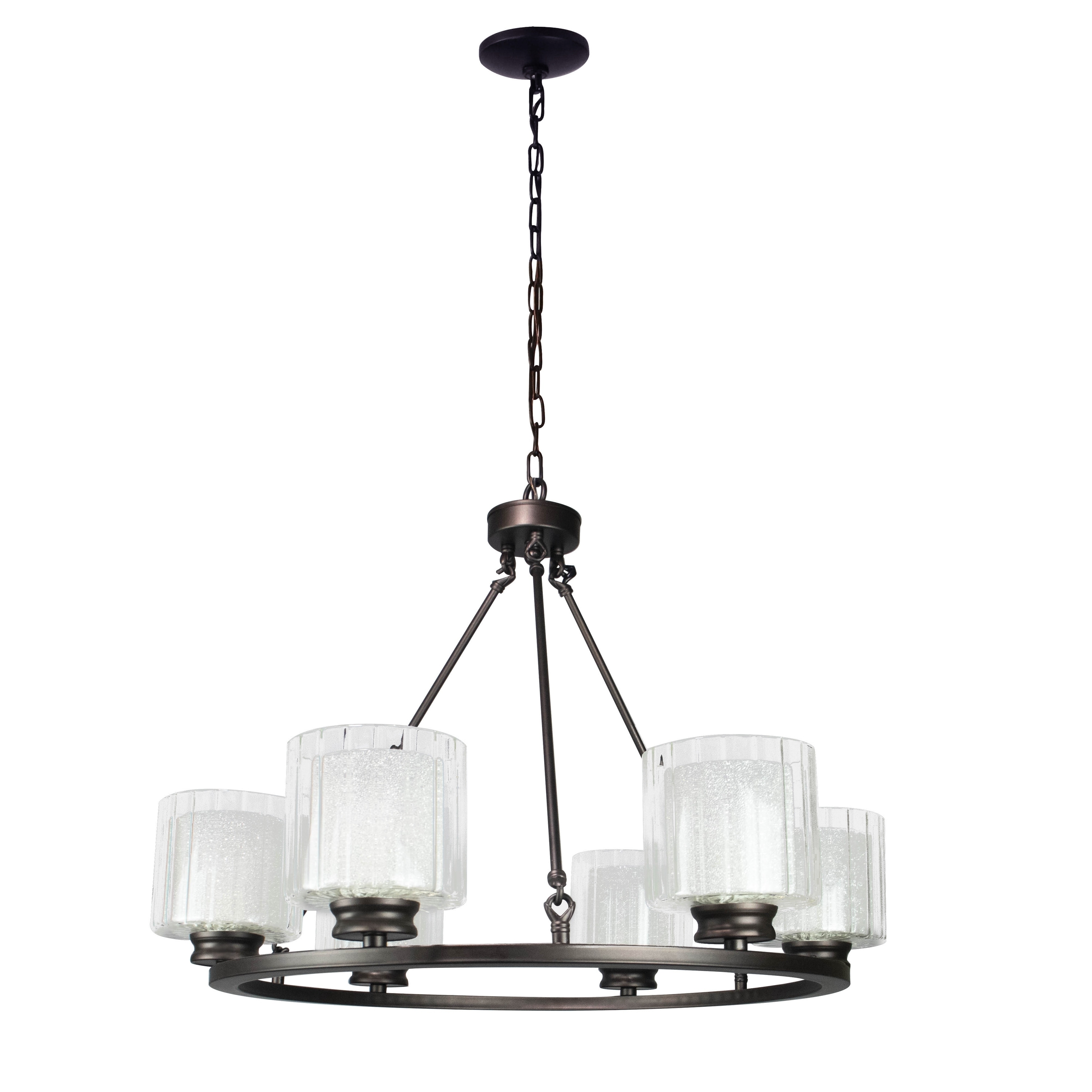 Canyon Home 6 Bulb Wagon Wheel Light Fixture with Glass Shades, Elegant Overhead Lighting Dimmable Option - Chandeliers For Bedrooms by Overstock.com