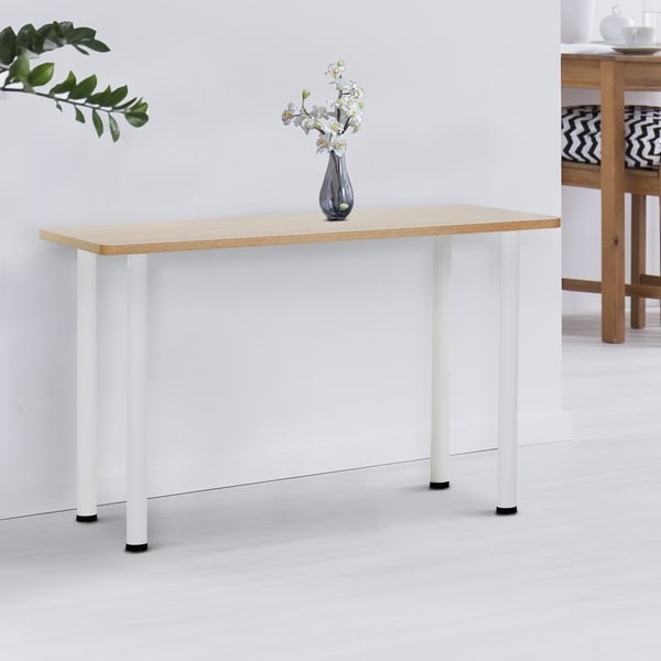 Shop HomCom 47" Narrow Console Table for Entryway Stainless Steel Legs Wood Top - Oak and White ...