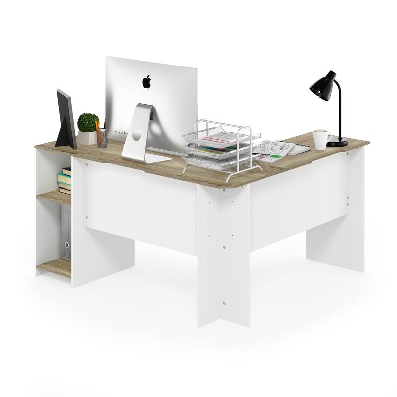Furinno Indo LShaped Desk with Bookshelves On Sale Bed Bath