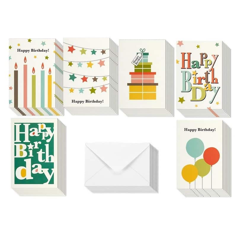 Paper Junkie 48 Pack Blank Birthday Cards with Envelopes Bulk, 6 Designs (4x6 In)