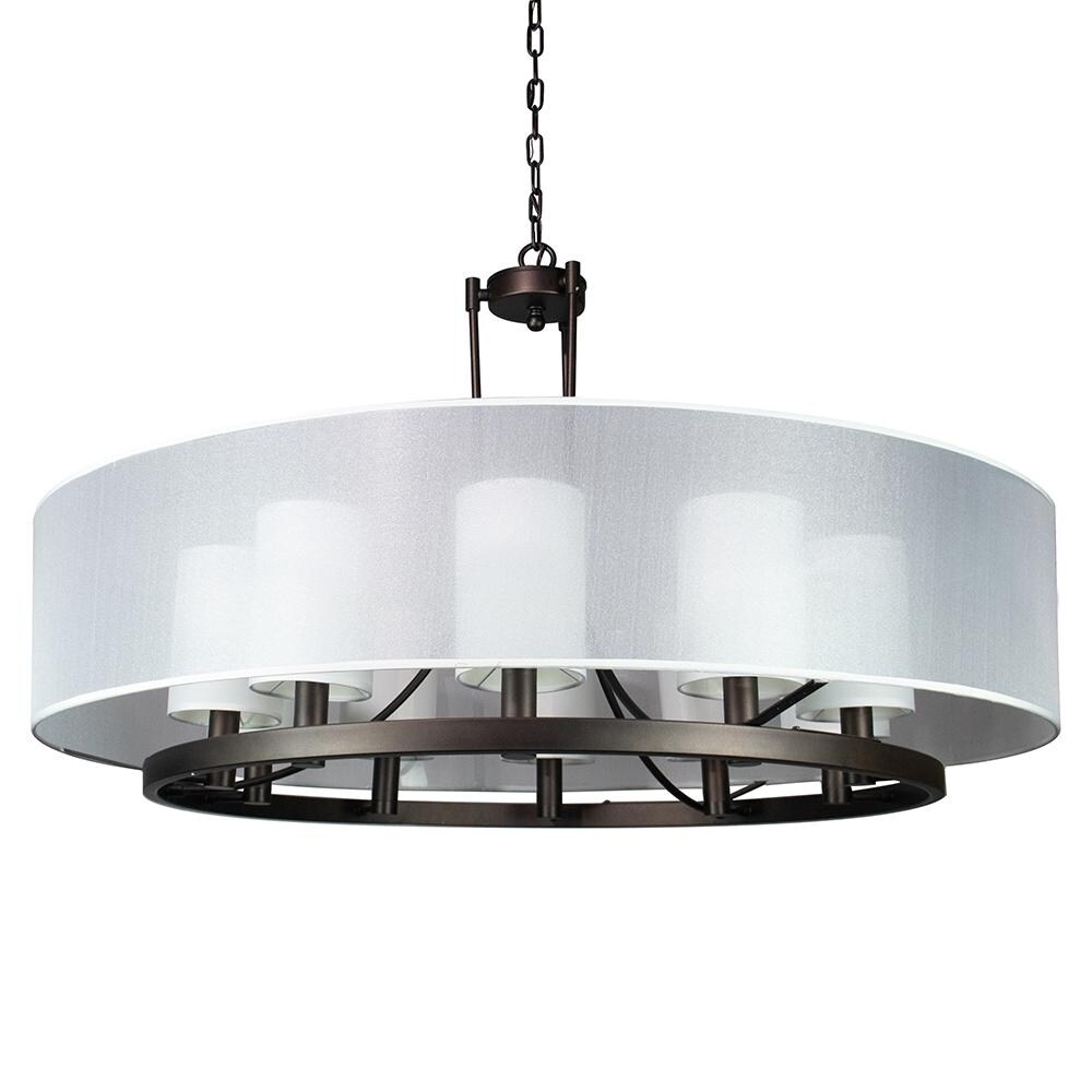 Canyon Home Modern Drum Chandelier Overhead Light Fixture with 10 Light Bulb Support and White Fabric Shade - Chandeliers For Bedrooms by Overstock.com