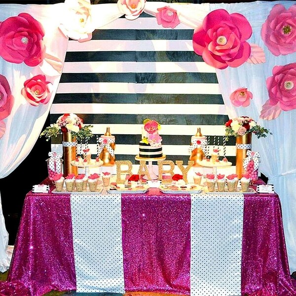 Sequin Sparkly Rectangular Tablecloth 60" x 102" Fuchsia