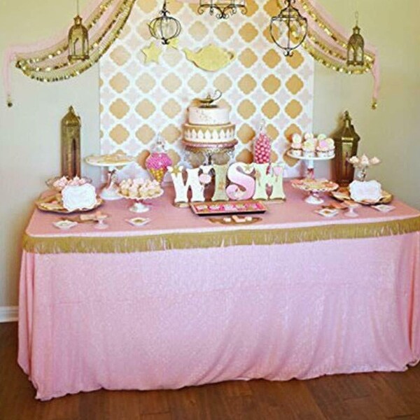 Sequin Sparkly Rectangular Tablecloth 60" x 102" Pink