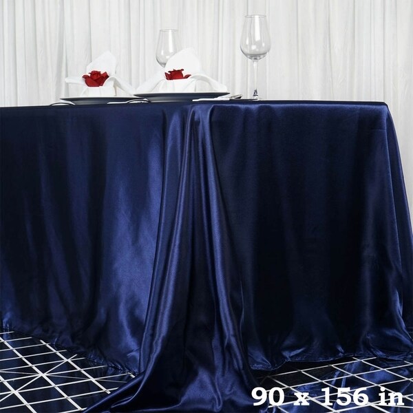 Satin Rectangle Tablecloth 90" x 156" Navy Blue