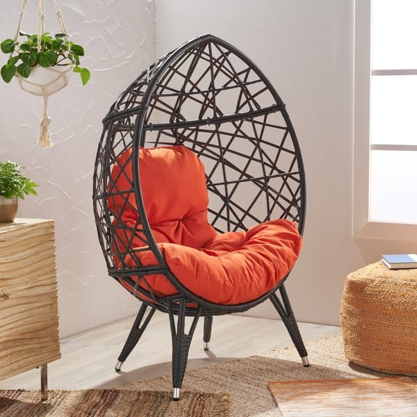 Pompano Indoor Wicker Teardrop Chair with Cushion by Christopher Knight