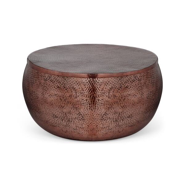 Shop Hildred Modern Round Hammered Aluminum Storage Coffee Table By Christopher Knight Home Overstock 29816872