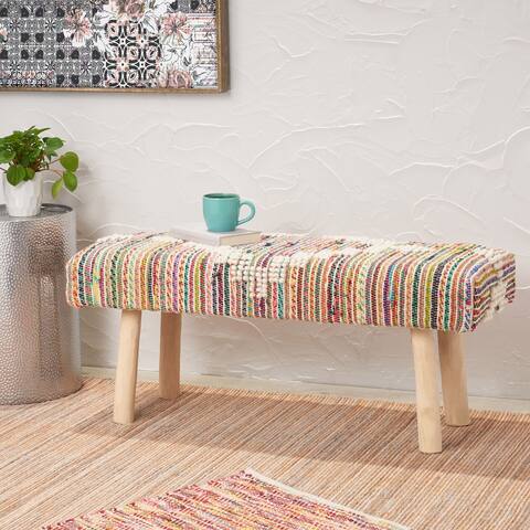 Laveta Handcrafted Boho Fabric Rectangular Bench by Christopher Knight Home