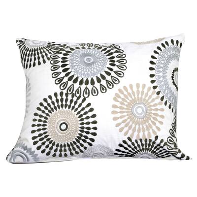 20 X 16 Inch Cotton Pillow with Floral Embroidery, Set of 2, White and Gray