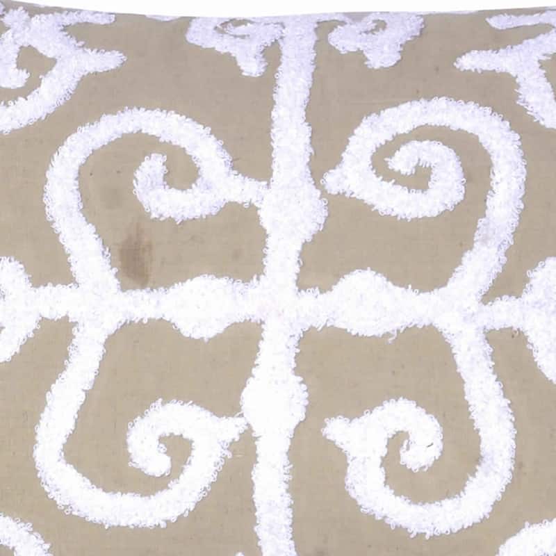 20 X 16 Inch Cotton Pillow with Vermicular Pattern, Set of 2, Brown and White