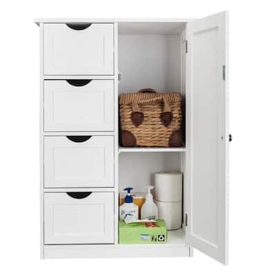 White 4-drawer Single Door Bathroom Storage Cabinet