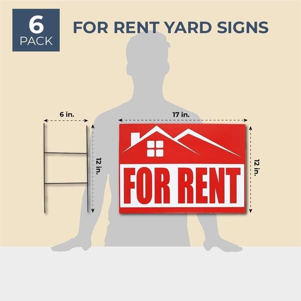 Juvale 6-Pack for Rent Signs with Stakes for Apartment Rentals, 12 x 17 ...