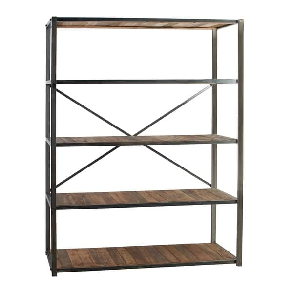 Wood and Metal Four Shelves Book Unit with Open Back and Front, Brown ...