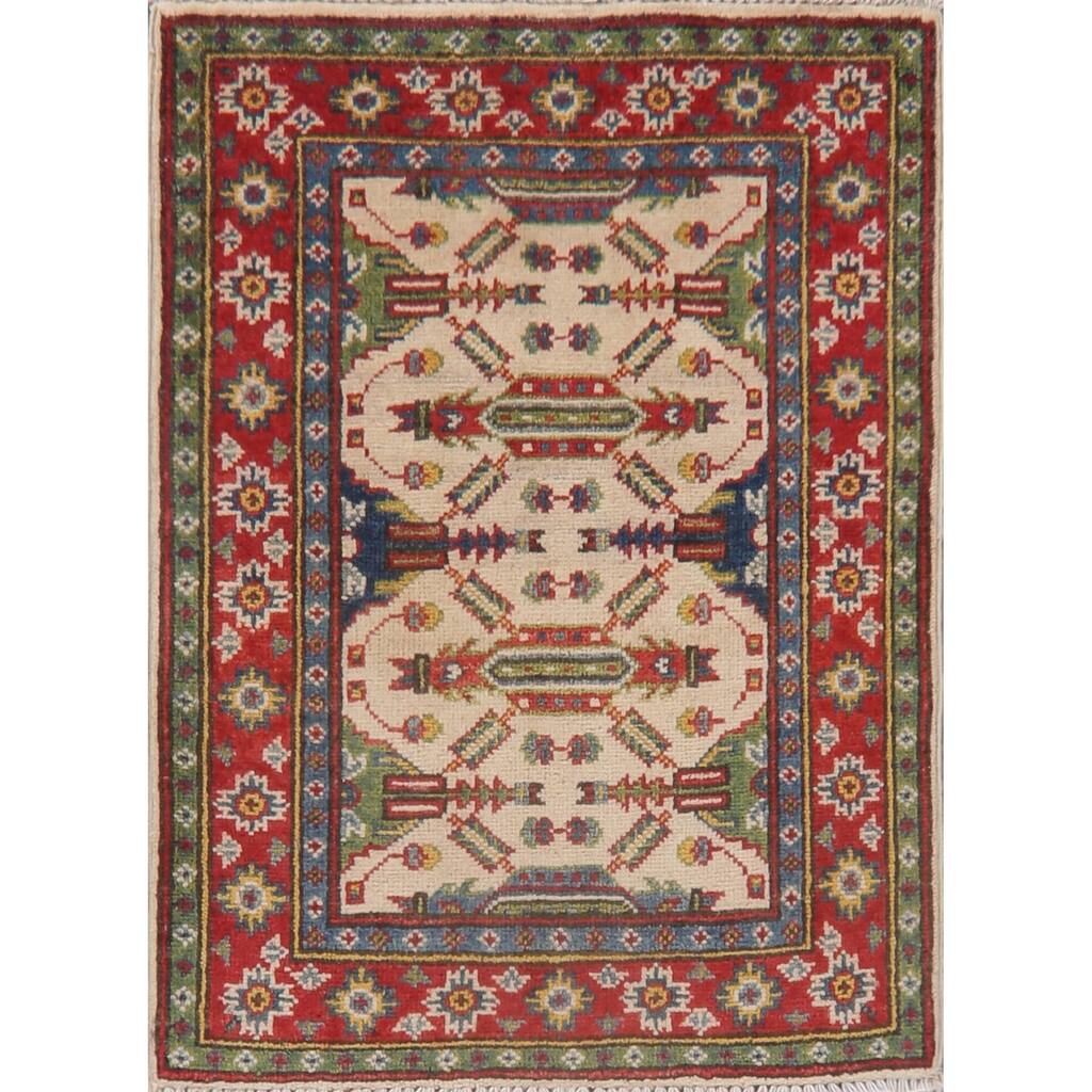 Pakistani Kazak Oriental Hand Knotted Carpet Wool Traditional Area Rug - 2'9" X 2'0"