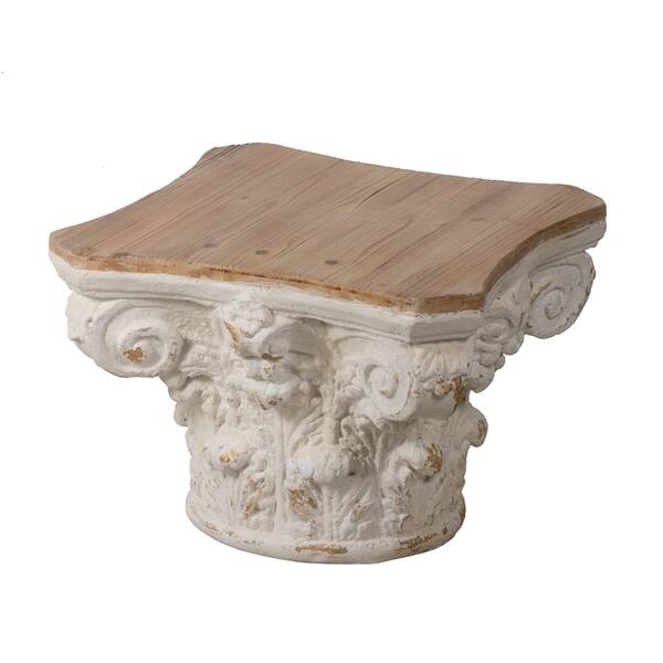 Shop Distressed White And Natural Roman Column Side Table Overstock 29818279