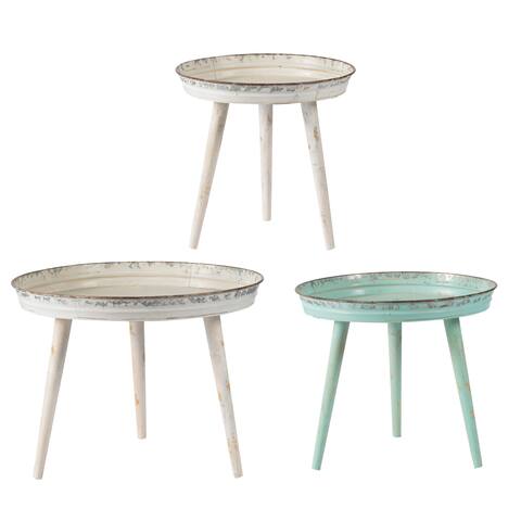 Weathered Green, Blue and White Rustic Patio Tables (Set of 3)