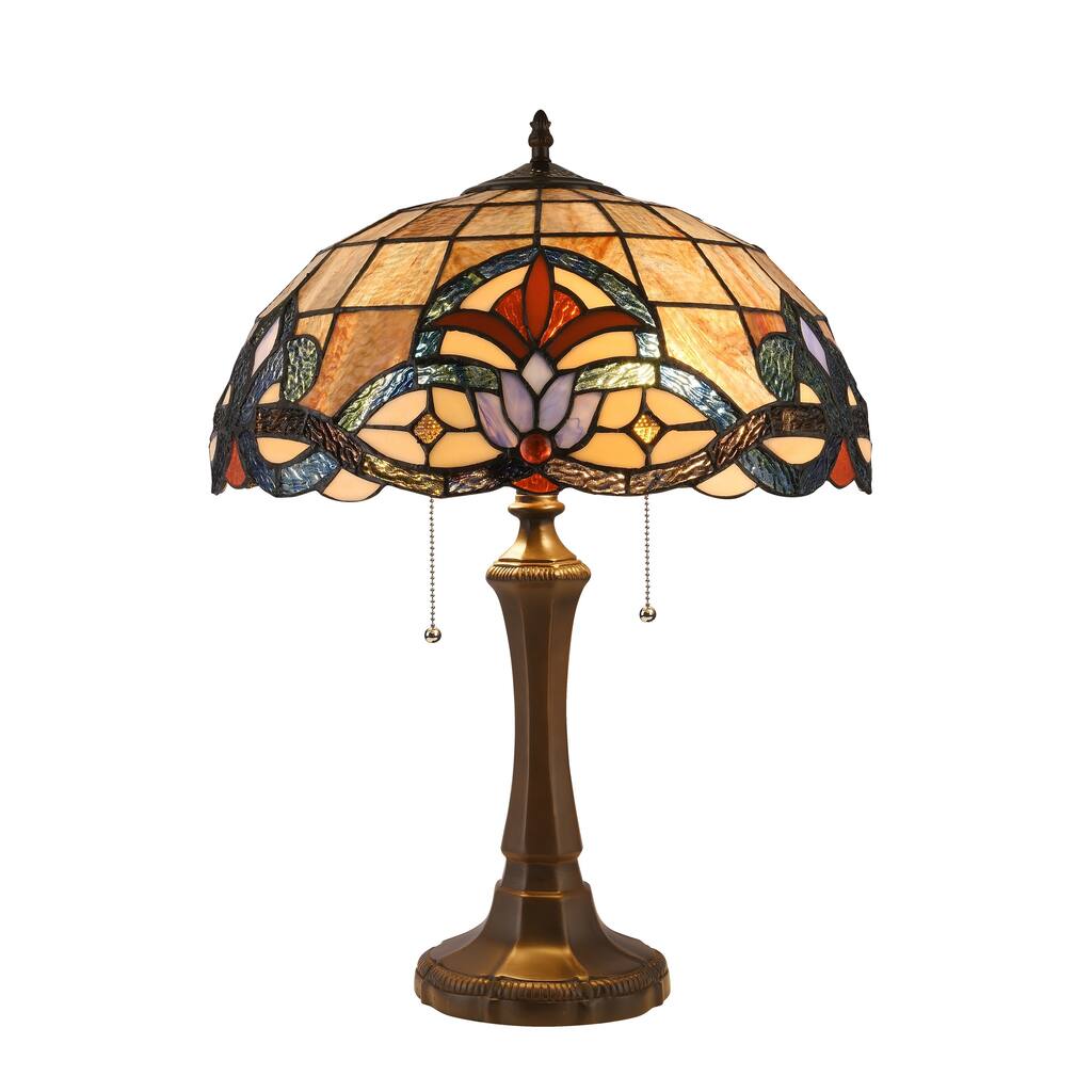 Gracewood Hollow Bosekilolo 2-light Antique Dark Bronze Table Lamp with Stained Glass Dome Shade
