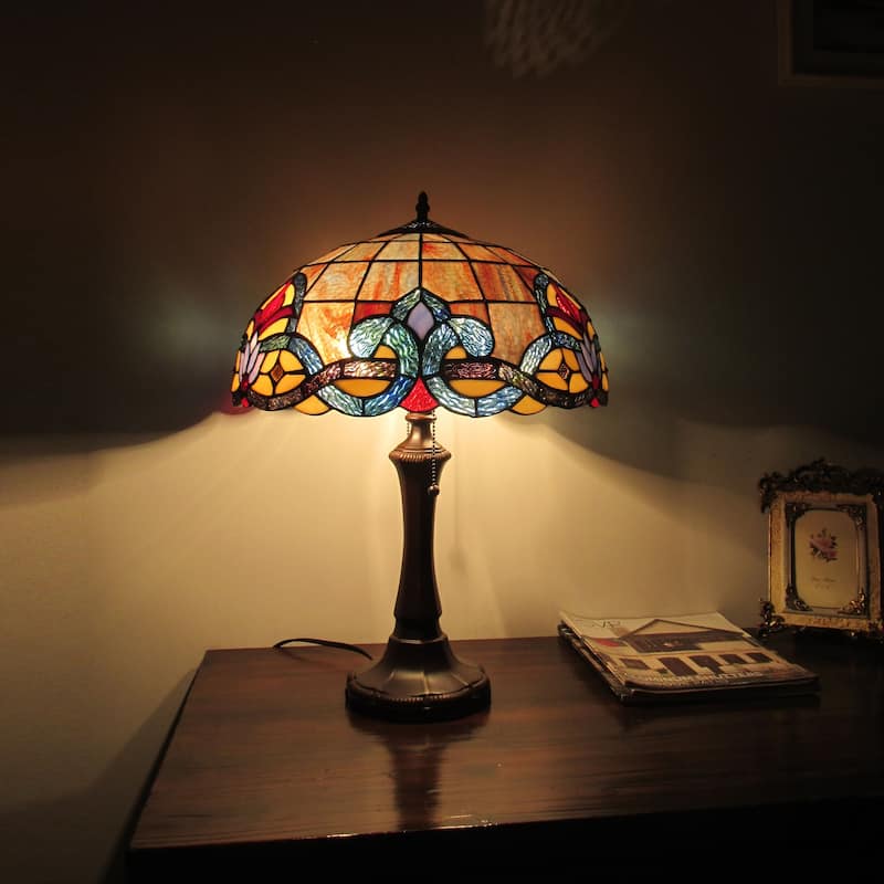 Gracewood Hollow Bosekilolo 2-light Antique Dark Bronze Table Lamp with Stained Glass Dome Shade