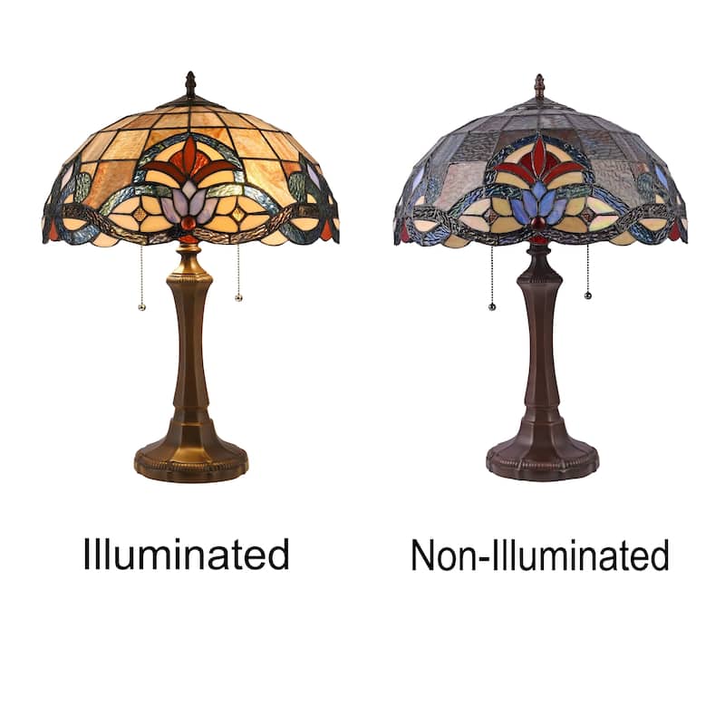 Gracewood Hollow Bosekilolo 2-light Antique Dark Bronze Table Lamp with Stained Glass Dome Shade