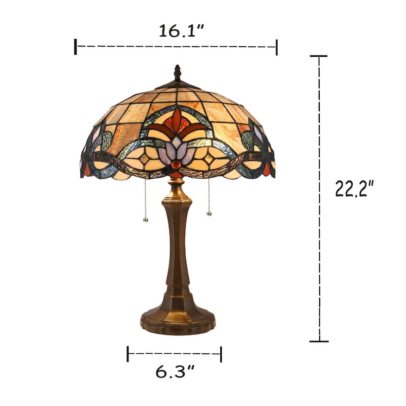 Gracewood Hollow Bosekilolo 2-light Antique Dark Bronze Table Lamp with Stained Glass Dome Shade