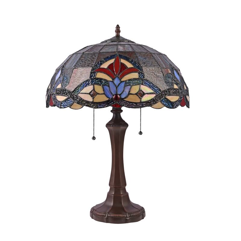 Gracewood Hollow Bosekilolo 2-light Antique Dark Bronze Table Lamp with Stained Glass Dome Shade