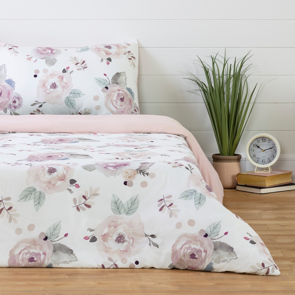 South Shore DreamIt White and Pink Duvet Cover Watercolor Floral