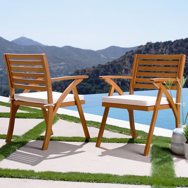 Oarcha Natural Wood Outdoor Cushioned Arm Chairs (Set of 2) by