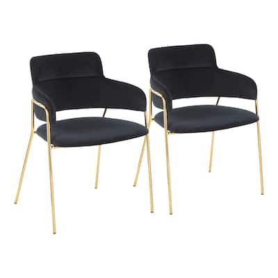 Napoli Contemporary Chair in Velvet & Gold Metal - Set of 2 - N/A